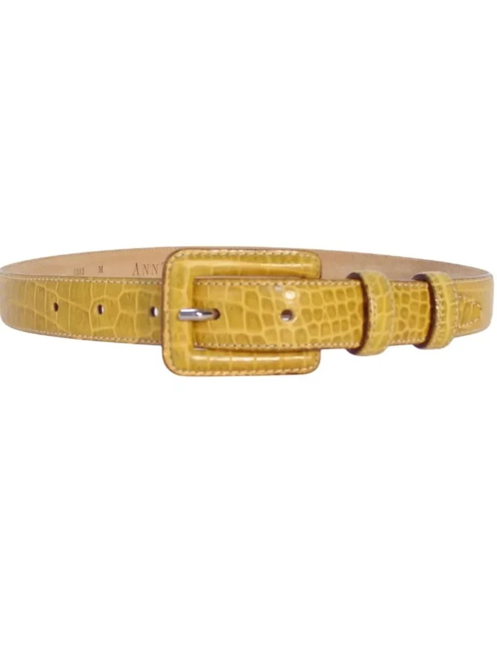 ANN TAYLOR Mustard Yellow Croc-Embossed Leather Belt Women's M - Made in ITALY - Picture 3 of 5